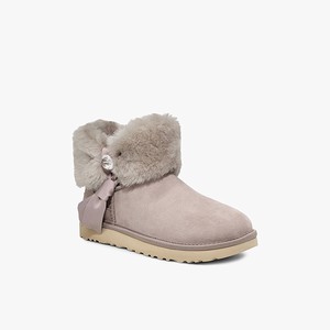 Ugg Cinched Fur Mini Women Classic Boots Grey (0471BGTJP)